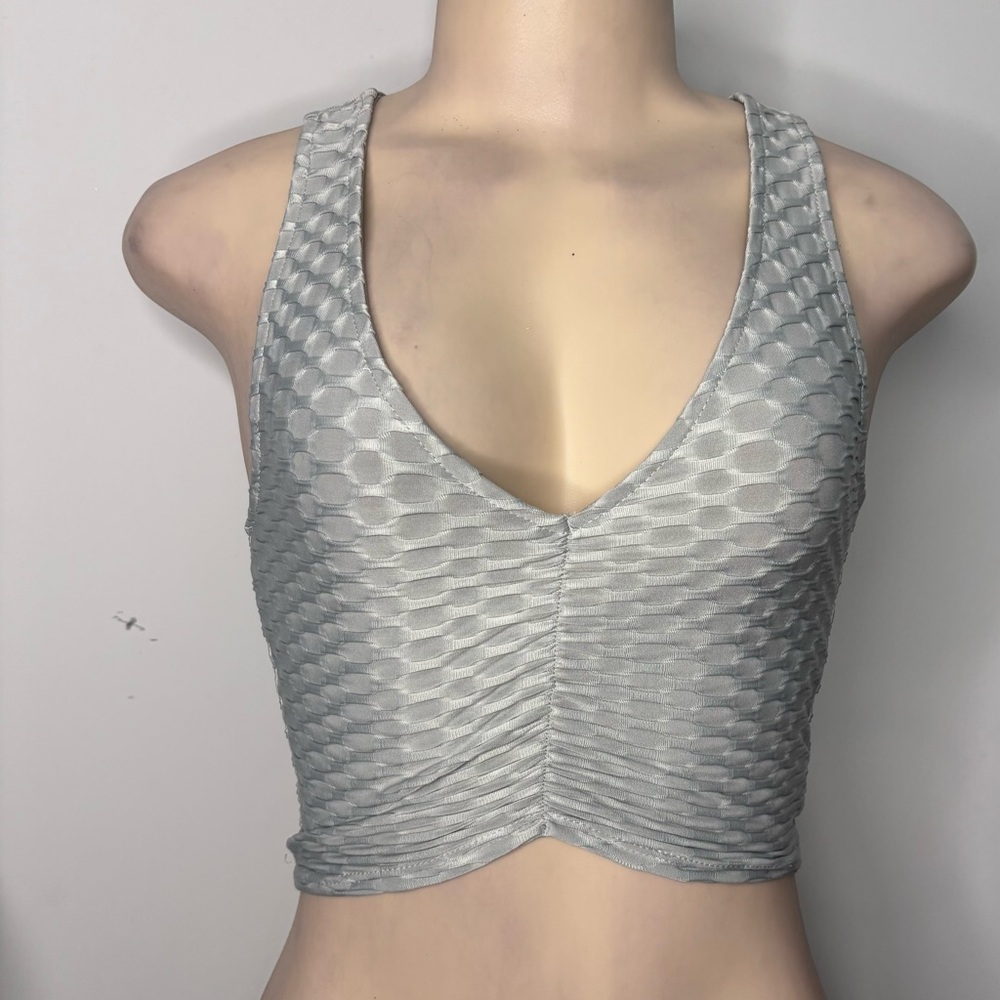Timing Silver Honeycomb V Neck Crop Top